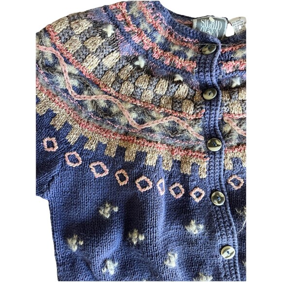 Sigrid Olsen VTG Cardigan Small Grandma Core Mohair Silk Cozy Blue Hand Knit - Picture 3 of 6